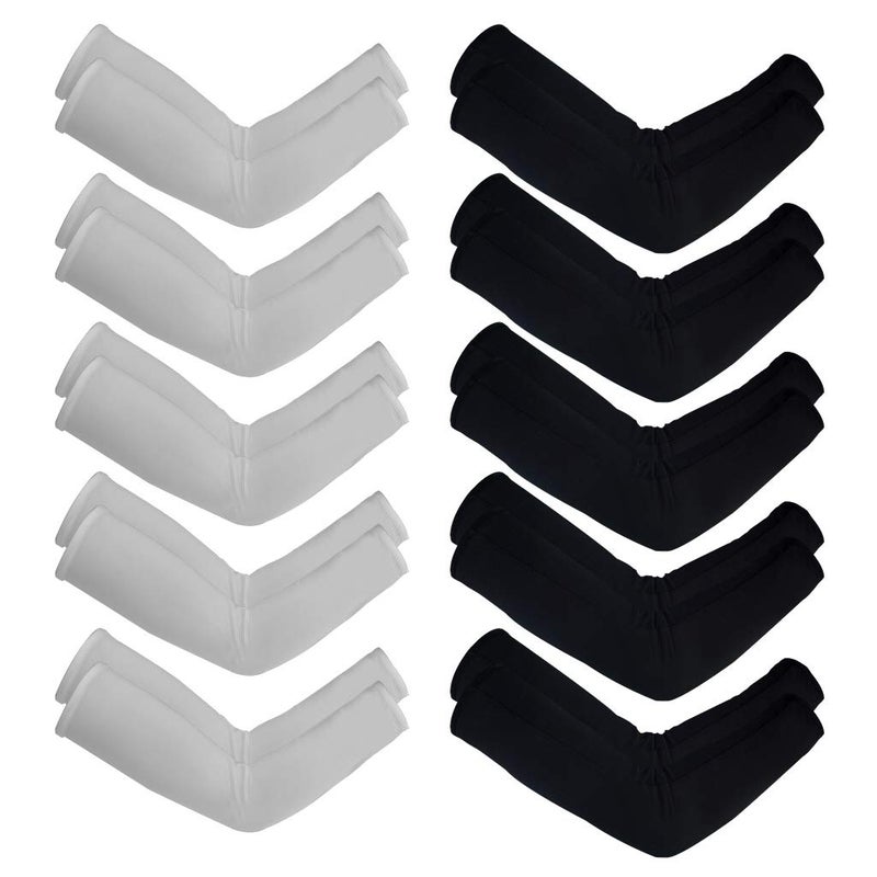 Tayfremn 10 Pairs Unisex Arm Sleeves, Arm Sleeves UV Sun Protection Cooling Sleeves for Women Youth Arm Cover Sleeves for Boys Girls Bike Riding Baseball Basketball Running Outdoors Activities, Black and White - Image 1